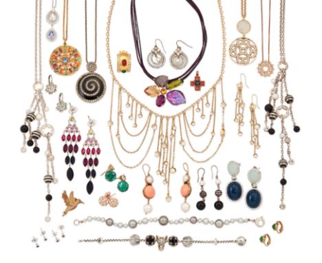 A group of costume jewellery,&nbsp;including: a Percossi Papi cross pendant; a Christian Dior gilt metal and imitation pearl 