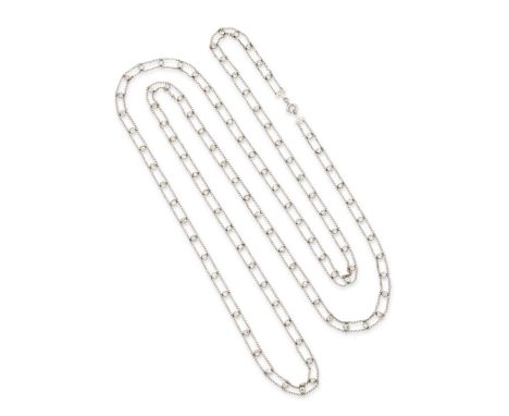 A Belle &Eacute;poque platinum and diamond long necklace, composed of a series of one hundred old-brilliant-cut diamond colle