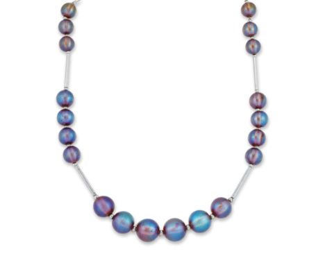 WMF. An Art Deco iridescent 'Myra' glass bead necklace,&nbsp;attributed to WMF, with graduated iridescent glass beads, 9.2 to