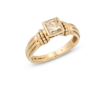 An 18ct gold princess cut diamond single stone ring, the princess cut diamond with an estimated weight of approximately 0.82 