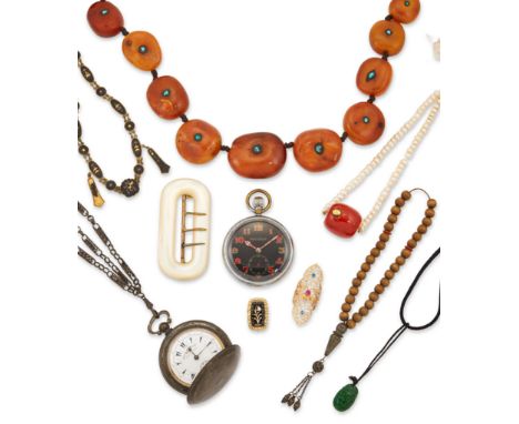 A small group of jewellery,&nbsp;comprising: an early Victorian memorial brooch with enamel plaque 'cut down like a flower' a