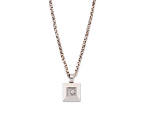 Chopard. A 'Happy Diamonds' pendant,&nbsp;the square pendant with a bezel set brilliant cut diamond between glazed panels, su