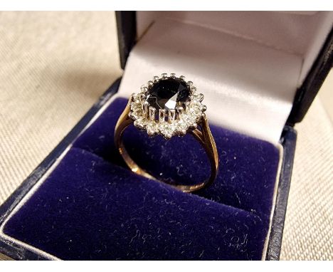 9ct Gold, Sapphire &amp; Diamond Ring - size m  