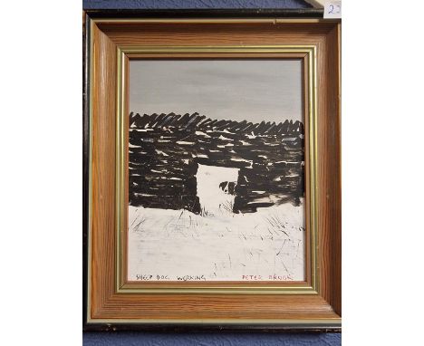 Original Peter Brook (1927-2009) Sheepdog Winter Scene Art - 'Sheep Dog Working'