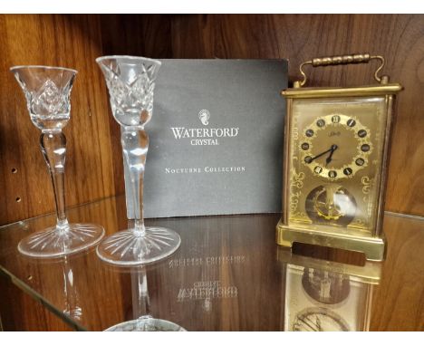 Pair of Waterford Candlesticks + a German Schatz Carriage Clock