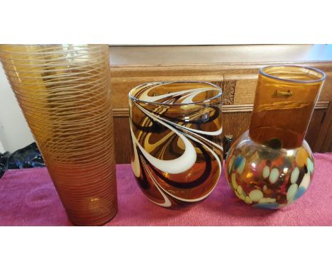 Set of Three Designer Modern Smoky Brown Art Glass Vases