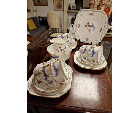 Shelley 'Versailles' Bird of Paradise Style Art-Deco Tea Service