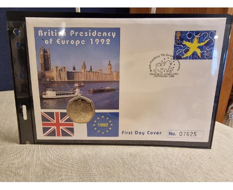 Commemorative 1992 50p Pence Piece Currency First Day Cover - British Presidency of Europe