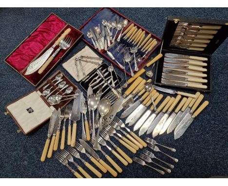 Box of Various EPNS and Silver Plated Flatware Cutlery inc Mother of Pearl