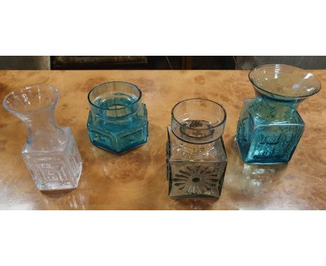 Set of Four Blue European Art Glass Vases in Sklo Union