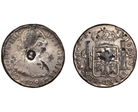 Great Britain, Bank of England, a silver-plated base metal counterfeit 8 Reales, 1795pr, Potosí, obv. with contemporary count