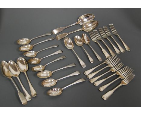 A box of assorted loose 19th century and later silver flatware, various dates, patterns and makers, gross weight 42oz