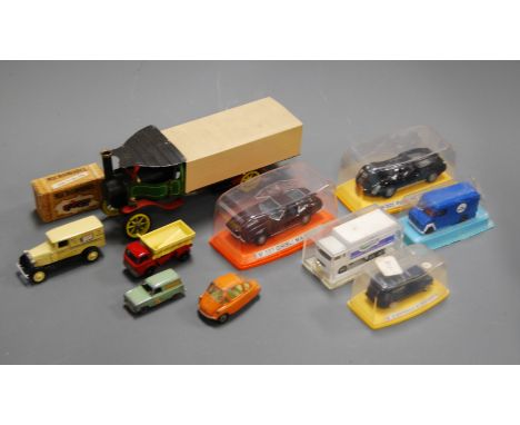 A small collection of modern issue diecast toy vehicles to include Ghibli Maserati, Porsche Carerra, etc, and a BSA No. 11 Sp