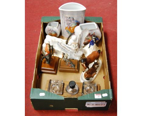 A box of miscellaneous items, to include Beswick style figure of a horse and foal, Royal Worcester figurine of Annabelle, des