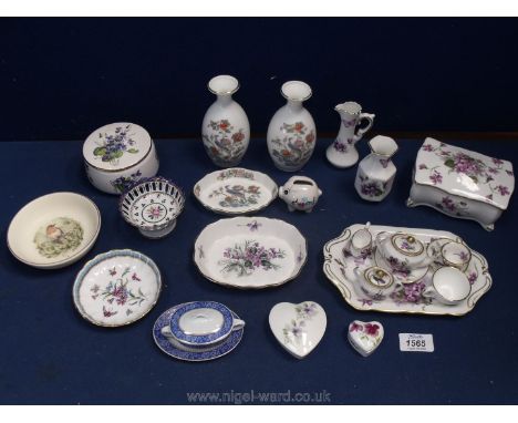 A tray of mixed china to include trinket boxes, pin dishes, child's tea set, posy vases by Poole, Spode, Wedgwood, Aynsley et