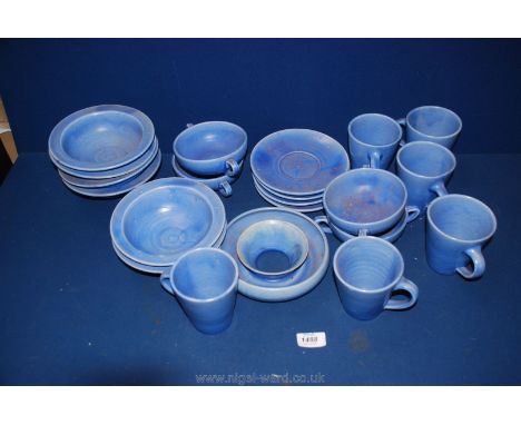 A quantity of Brannon pottery tea and dinner ware including mugs, saucers, bowls, posy vase, etc