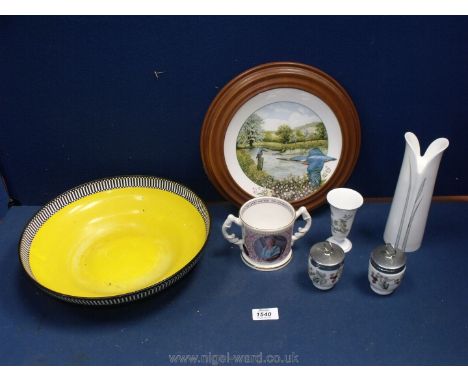 A small quantity of china including Royal Doulton 'Riverside Kingfisher' display plate, candle holder, Royal Worcester egg co