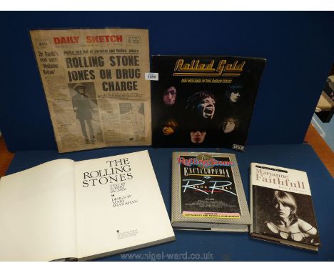 Daily Sketch 1st May 1967 'Rolling Stones Jones on Drug Charge' front page with Rolled Gold double LP 1975 and three books on