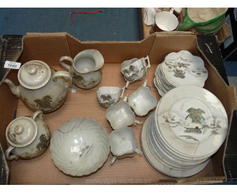 A Chinese tea service including tea/coffee pot, sucrier and jug , some a/f.