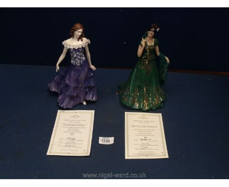 Two Royal Worcester limited edition figures, 'The Emerald Princess' and 'Summertime' both with certificates.