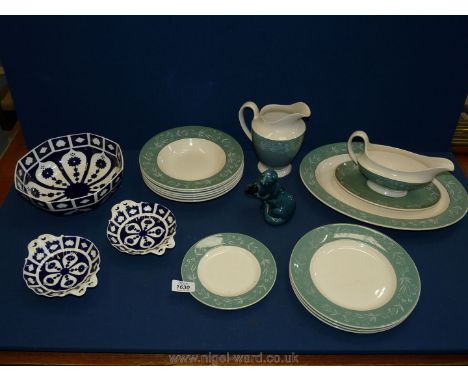 A quantity of Royal Doulton 'Cascade' dinner ware, Poole pottery otter and blue and white bowls.
