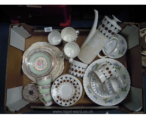 A box of mixed china to include 'Black Velvet' retro Hostess tableware designed by John Russell, brown, black and white part 