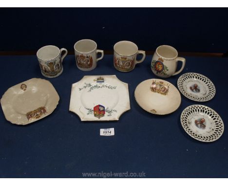 A quantity of Coronation china including George VI saucers, square plate and three mugs, George V Silver Jubilee mug and two 