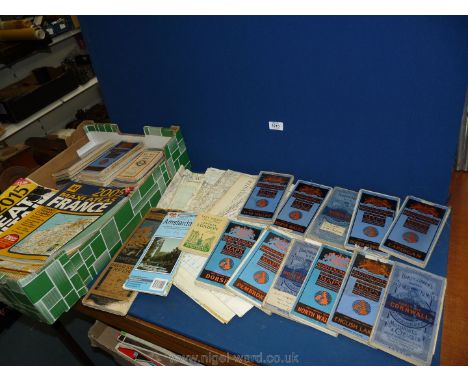 A good quantity of maps including some on cloth of the Wye valley, Dorset, Cornwall, AA road map books, Ordnance Survey maps,