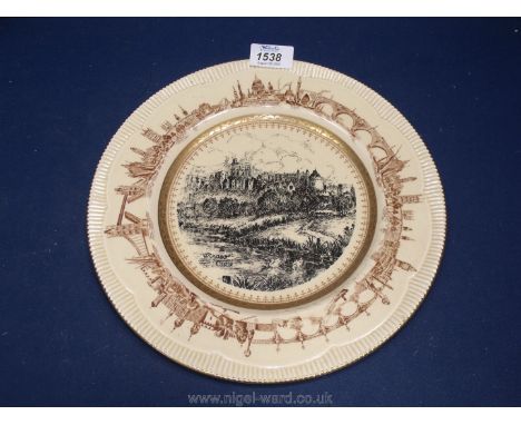 A cream ground Clarice Cliff (A.J. Wilkinson Ltd., Burslem) Plate depicting Windsor Castle to the central panel and London sc