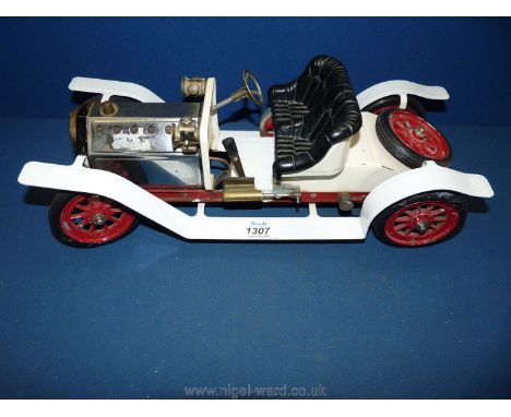 A Mamod 'steam' automobile model old classic car painted white, 15 1/2'' long