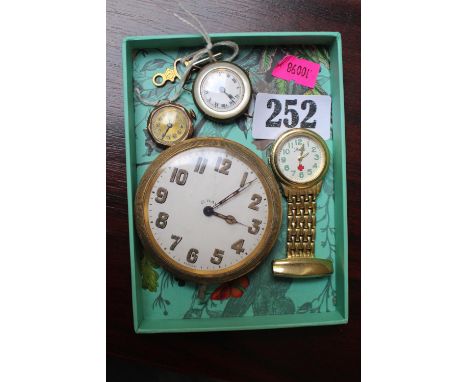 9ct Gold Ladies watch, 8 Day travelling clock and 2 other watches 