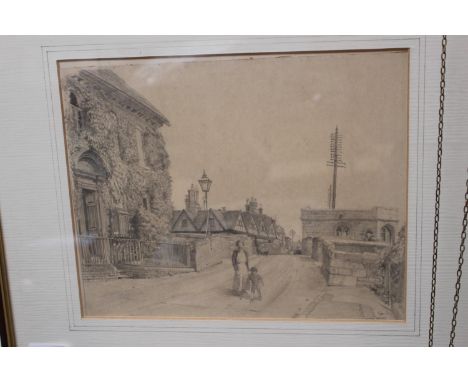 Framed Pencil sketch of a view towards St Ives over the Bridge 