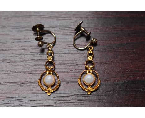 Pair of 9ct Gold Opal set drop earrings 2.5g total weight 