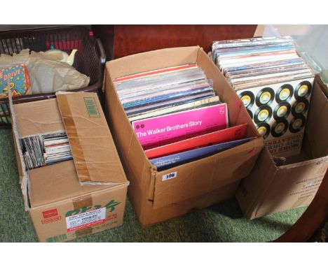 2 Boxes of Vinyl Records inc. Alice Cooper, Rolling Stones etc and a box of Singles 