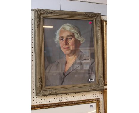 Mary Seton (St Ives School) framed Portrait of Leslie Baker in gesso frame 