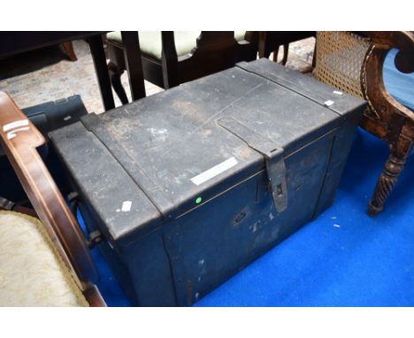 A very heavy metal storage trunk, width approx. 78cm