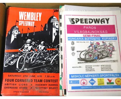 Approximately 100 speedway programmes 1960s 1970s including Wembley West Ham and European. P&amp;P Group 3 (£25+VAT for the f