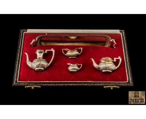 Elizabeth II Superb Sterling Silver Miniature 5 Piece Tea and Coffee Service. Comprises Tea Pot, Coffee Pot, Milk Jug, Sugar 