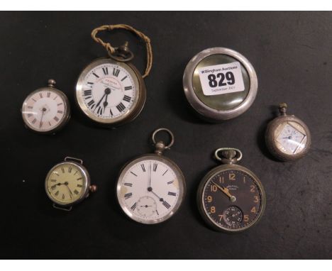 Two 800 silver pocket watches, a wristwatch conversion watch and three other pocket watches including Ornema Railway timekeep