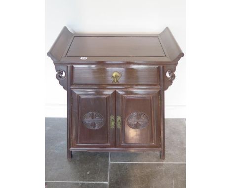 An Oriental hardwood side cabinet, 79cm tall x 65cm x 38cm 