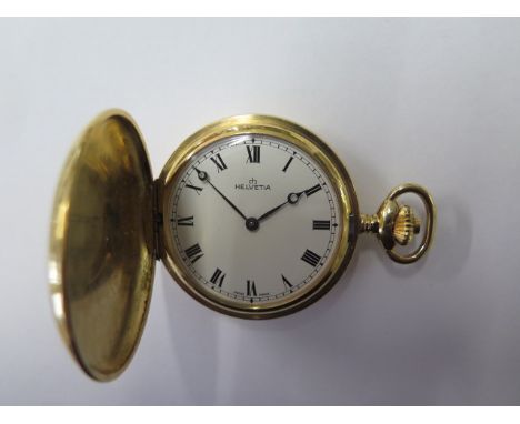 A Helvetia gold plated full hunter pocket watch 50mm case, in good condition, running and hands advance 