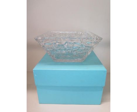 A Tiffany &amp; Co crystal glass sierra square bowl / platter in very good condition, with box, 11.5cm tall x 22.5cm 