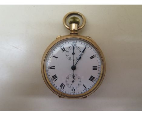 A gold plated pocket watch with stop watch function for 30 minutes, Swiss movement in a 10ct plated Dennison 50mm case, in go