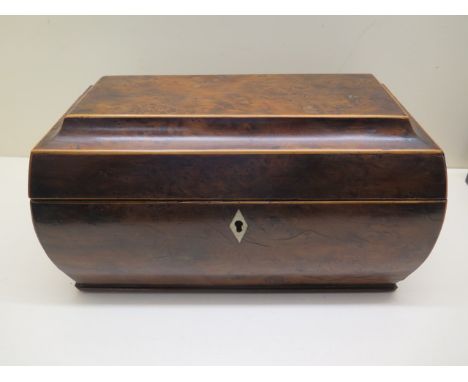 A burrwood tea caddy converted to a correspondence box, 17cm tall x 31cm x 16cm, some losses but a good colour 