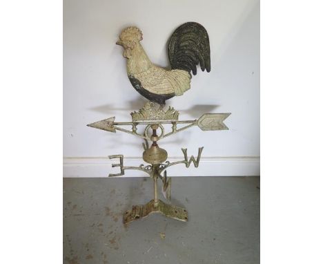 A cast iron weather vane with cockerel to spire, 74cm tall 