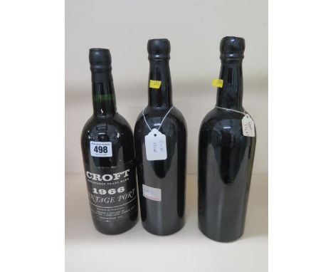 A bottle of Croft 1966 Vintage Port and two bottles of 1960 Croft Vintage Port, labels missing to 1960 bottles and one seal h