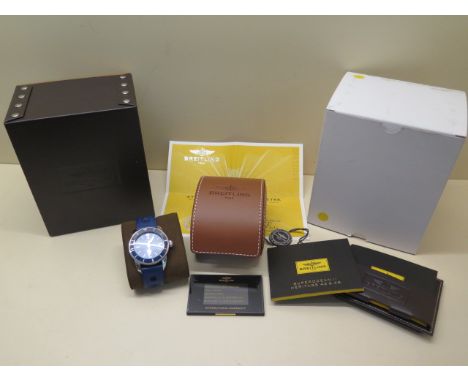 A Breitling Automatic Super Ocean Heritage 1146 stainless steel chronometer gents wristwatch with blue dial and bezel, 501266
