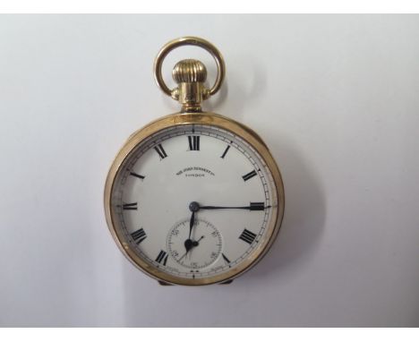 A 9ct yellow gold pocket watch with gold dust cover marked 9 375, 50mm case, dial signed Sir John Bennett Ltd London, in good