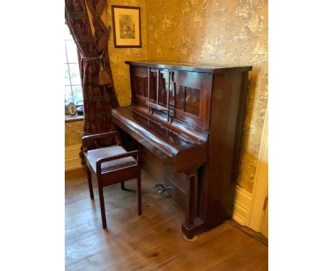 A Rushworth &amp; Dreaper upright piano, approximately 128 cm x 135 cm x 58 cm and a piano stool.

Item is located in the WN5