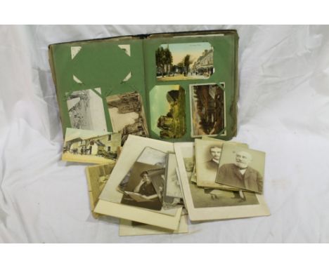POSTCARDS, etc.  A small album of old postcards incl. topographical; also a bundle of late 19th/early 20th cent. portrait pho